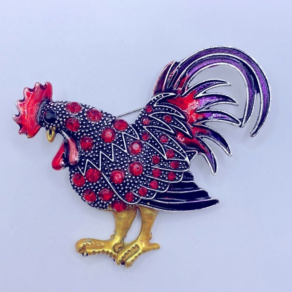 Rhinestone Enamel Rooster Brooch